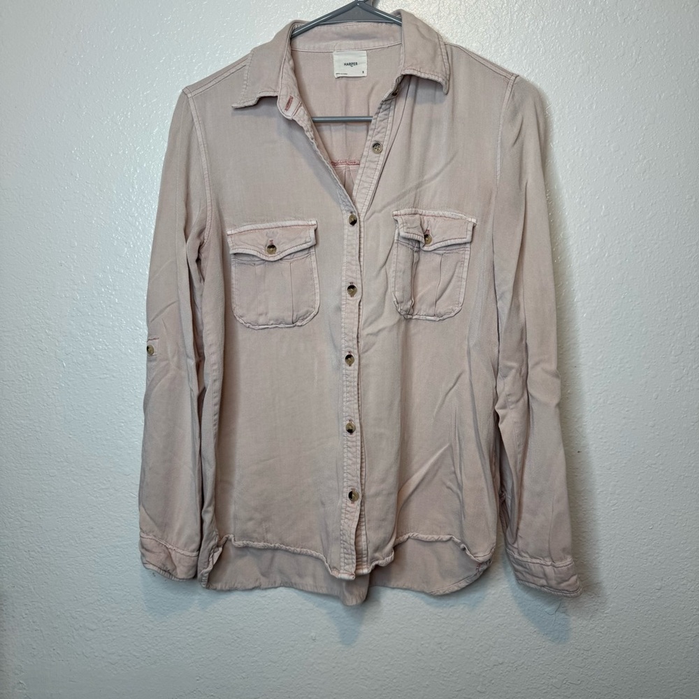 Harper Francesca’s Blush Button Down Roll Sleeves Size Small